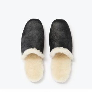 New Freda Salvador James Black Calf Hair Slippers